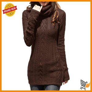 Slim Fitted Turtleneck Cable Knit Sweater Dress Bodycon Pullover